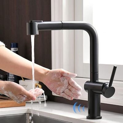 FLG Infrared Sensor Black Kitchen Faucet With Pull-Out Shower Kitchen Faucet 360 ° Swiveling Mixer Faucet for Kitchen Faucet Single Lever Mixer for Kitchen Sink Sink Faucet