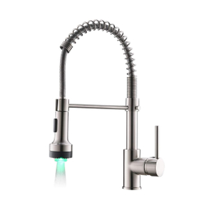 FLG Kitchen Faucet with Sprayer Modern Single Handle Pull Down Sprayer Brushed Nickel Kitchen Faucet Pull Down with LED Light