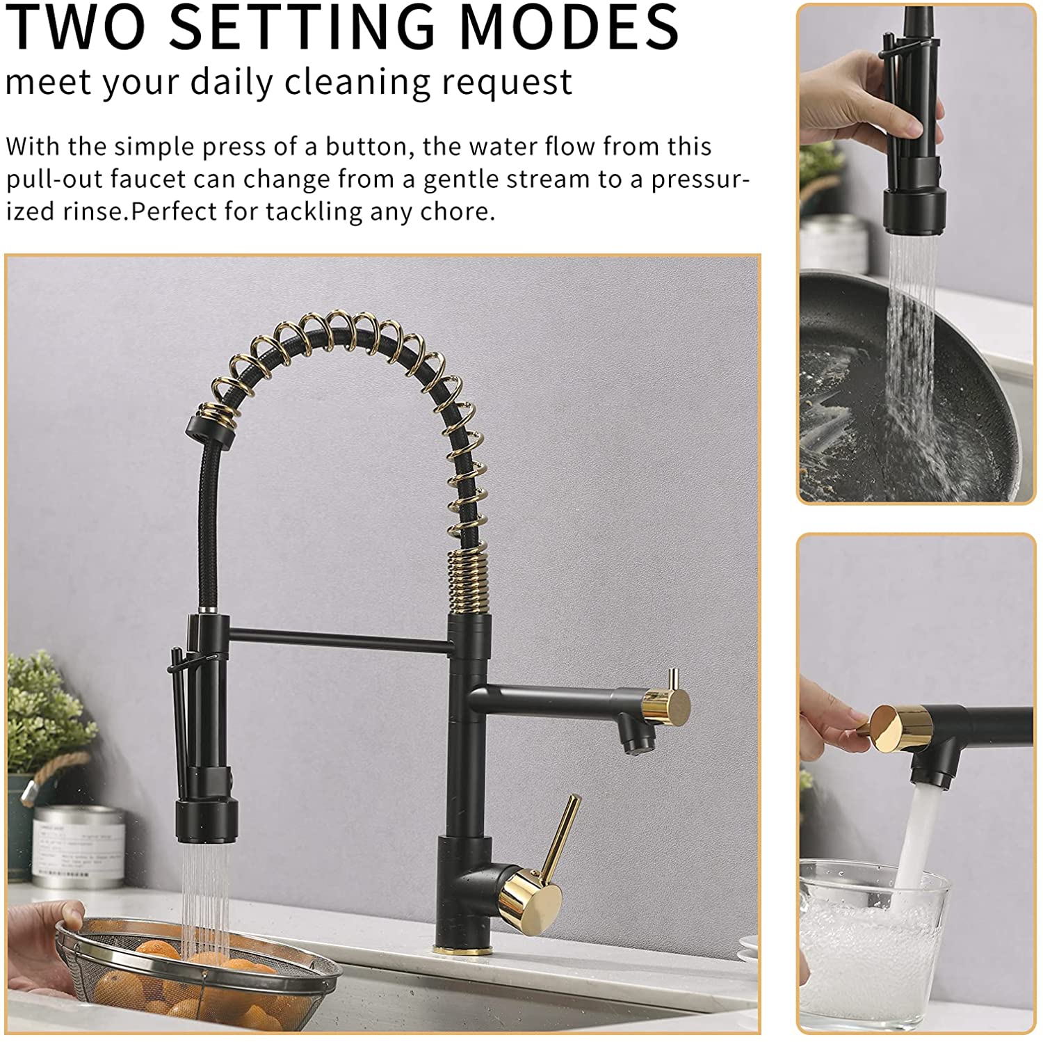  FLG Kitchen Faucet,Black Kitchen Faucet with Sprayer,Commercial Style Matte Black Faucet Kitchen Single Handle Single Hole Kitchen Sink Faucet