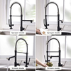 Pull Down Kitchen Faucet with Sprayer,FLG Commercial Matte Black&Brushed Nickel Kitchen Sink Faucets