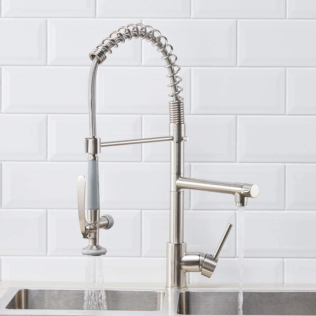  FLG Commercial Pull Down Kitchen Sink Faucet with Sprayer Brushed Nickel