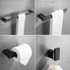 FLG 4-Piece Bathroom Hardware Set Towel Hook Towel Ring Towel Bar Toilet Paper Holder Stainless Steel Wall Mounted, Black Painted