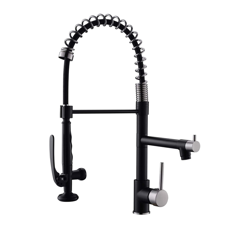 Pull Down Kitchen Faucet with Sprayer,FLG Commercial Matte Black&Brushed Nickel Kitchen Sink Faucets